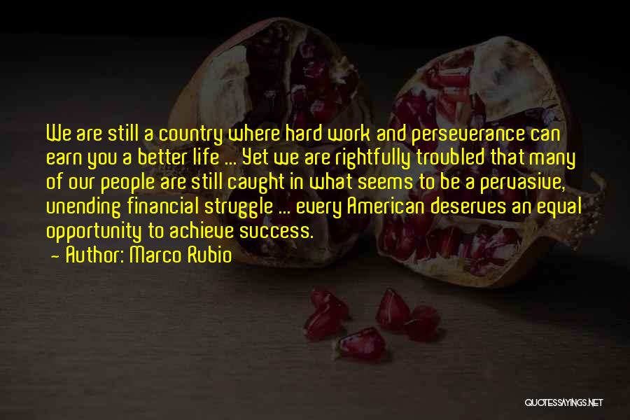 Marco Rubio Quotes: We Are Still A Country Where Hard Work And Perseverance Can Earn You A Better Life ... Yet We Are