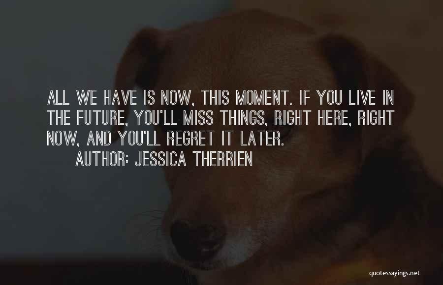 Jessica Therrien Quotes: All We Have Is Now, This Moment. If You Live In The Future, You'll Miss Things, Right Here, Right Now,
