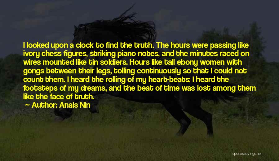 Anais Nin Quotes: I Looked Upon A Clock To Find The Truth. The Hours Were Passing Like Ivory Chess Figures, Striking Piano Notes,