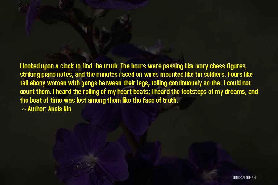 Anais Nin Quotes: I Looked Upon A Clock To Find The Truth. The Hours Were Passing Like Ivory Chess Figures, Striking Piano Notes,