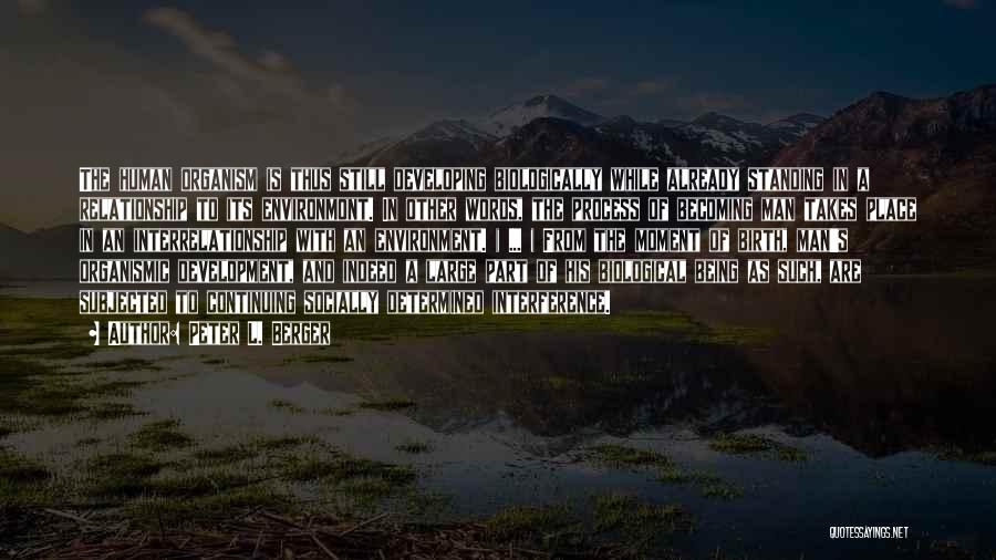 Peter L. Berger Quotes: The Human Organism Is Thus Still Developing Biologically While Already Standing In A Relationship To Its Environmont. In Other Words,
