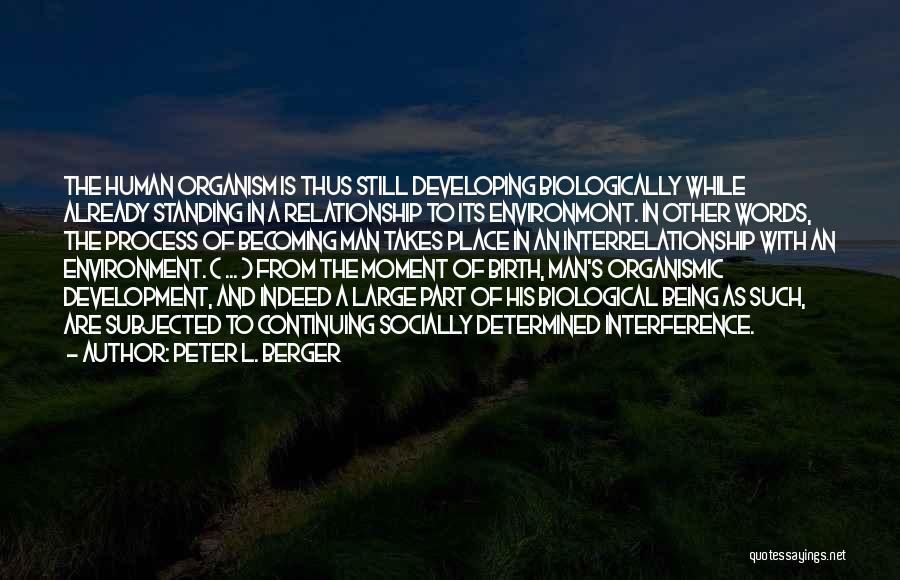 Peter L. Berger Quotes: The Human Organism Is Thus Still Developing Biologically While Already Standing In A Relationship To Its Environmont. In Other Words,