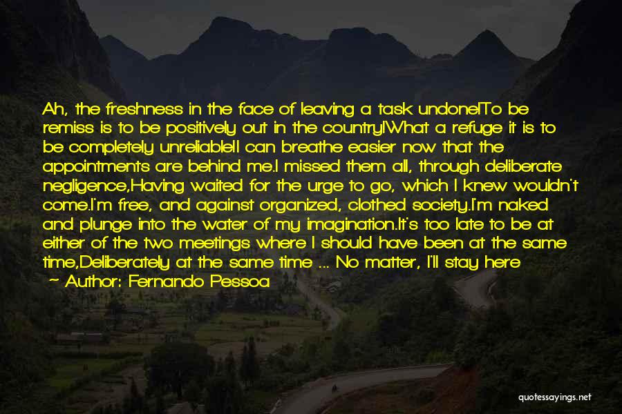 Fernando Pessoa Quotes: Ah, The Freshness In The Face Of Leaving A Task Undone!to Be Remiss Is To Be Positively Out In The