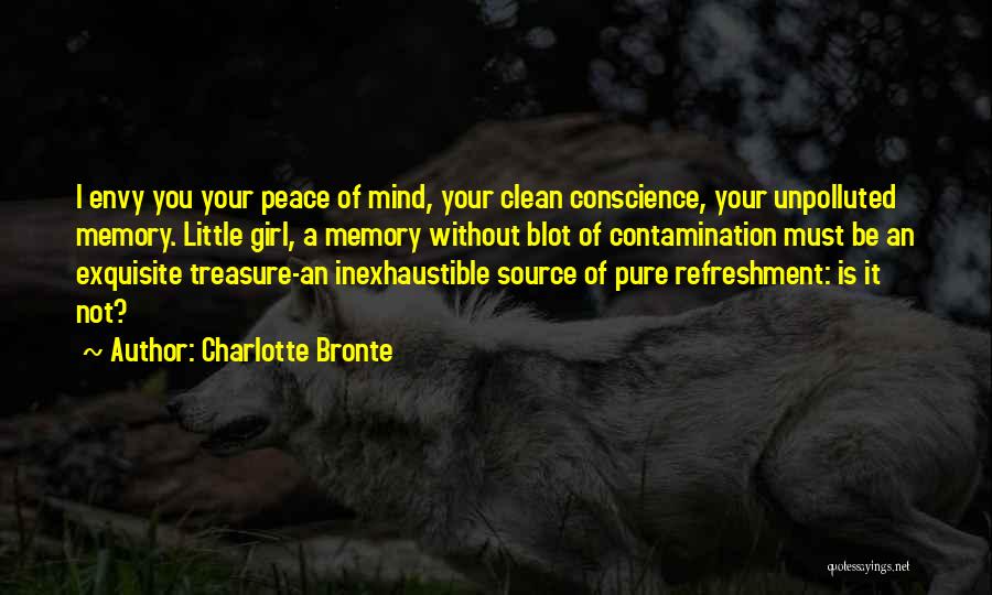 Charlotte Bronte Quotes: I Envy You Your Peace Of Mind, Your Clean Conscience, Your Unpolluted Memory. Little Girl, A Memory Without Blot Of
