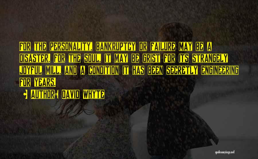 David Whyte Quotes: For The Personality, Bankruptcy Or Failure May Be A Disaster. For The Soul, It May Be Grist For Its Strangely