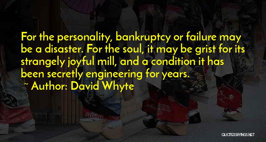 David Whyte Quotes: For The Personality, Bankruptcy Or Failure May Be A Disaster. For The Soul, It May Be Grist For Its Strangely