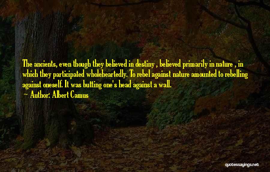Albert Camus Quotes: The Ancients, Even Though They Believed In Destiny , Believed Primarily In Nature , In Which They Participated Wholeheartedly. To