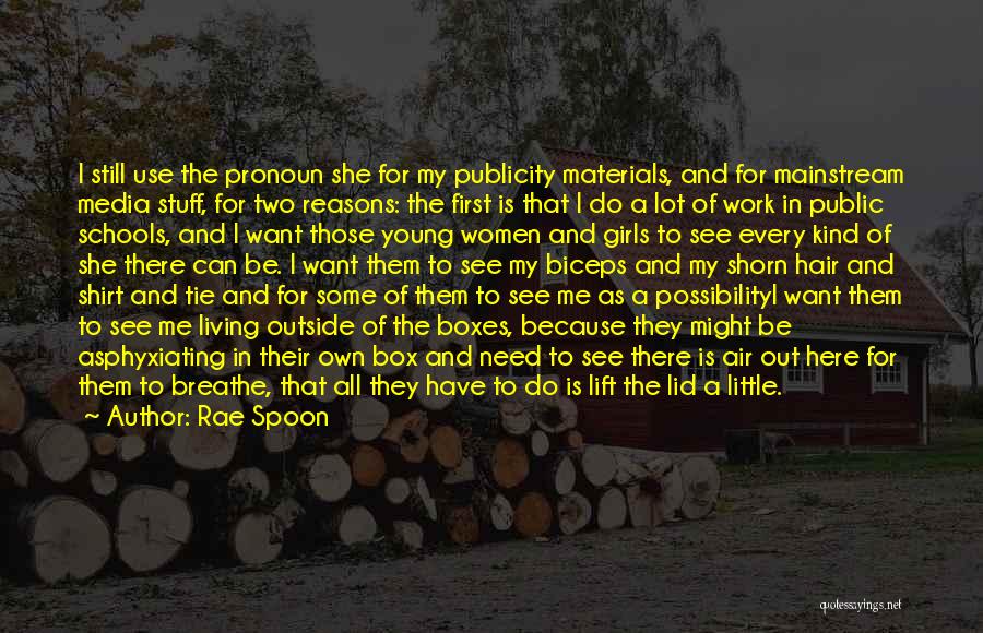 Rae Spoon Quotes: I Still Use The Pronoun She For My Publicity Materials, And For Mainstream Media Stuff, For Two Reasons: The First