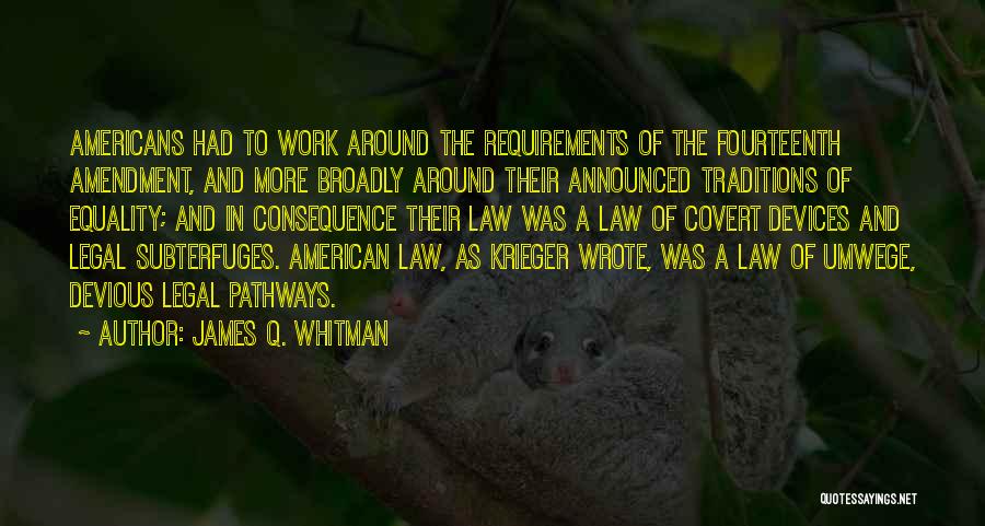 James Q. Whitman Quotes: Americans Had To Work Around The Requirements Of The Fourteenth Amendment, And More Broadly Around Their Announced Traditions Of Equality;