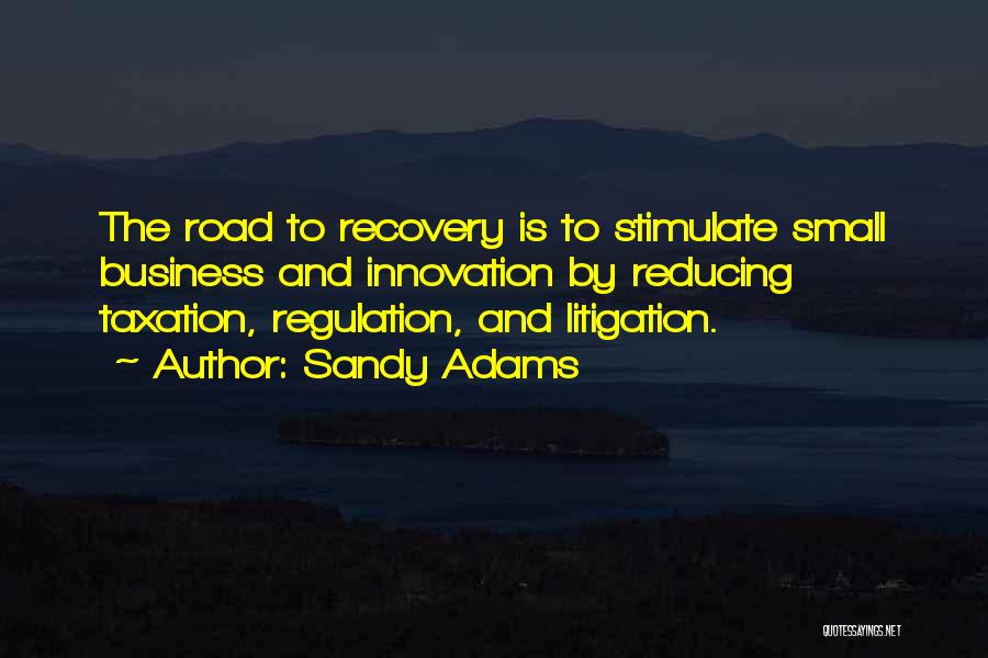 Sandy Adams Quotes: The Road To Recovery Is To Stimulate Small Business And Innovation By Reducing Taxation, Regulation, And Litigation.