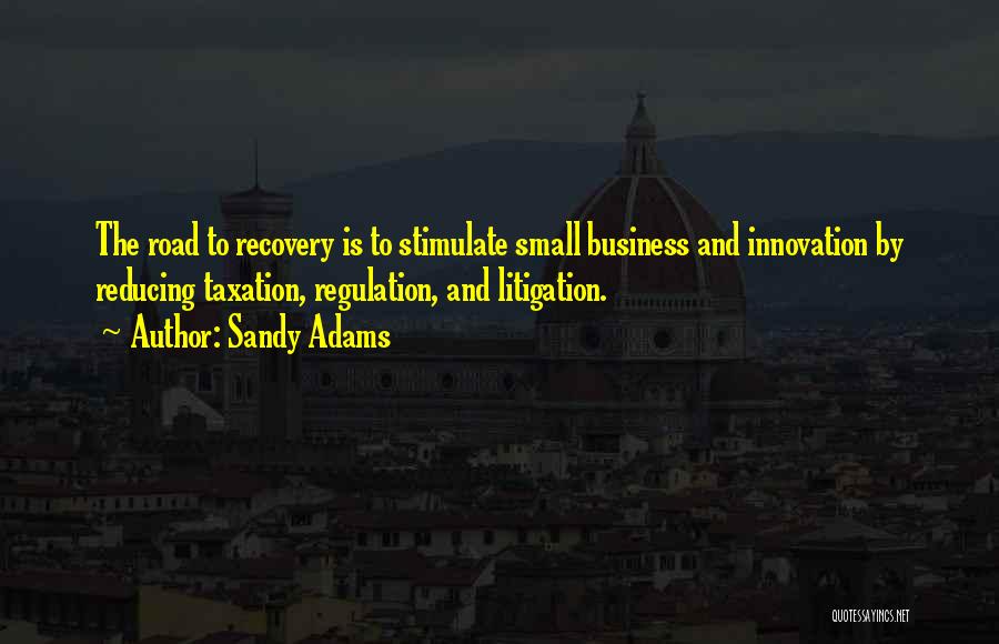 Sandy Adams Quotes: The Road To Recovery Is To Stimulate Small Business And Innovation By Reducing Taxation, Regulation, And Litigation.