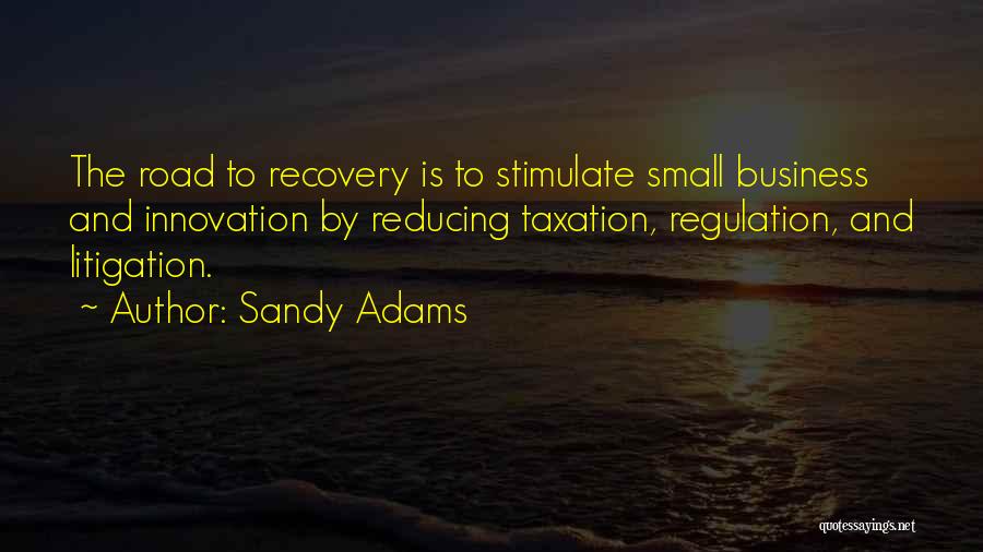 Sandy Adams Quotes: The Road To Recovery Is To Stimulate Small Business And Innovation By Reducing Taxation, Regulation, And Litigation.