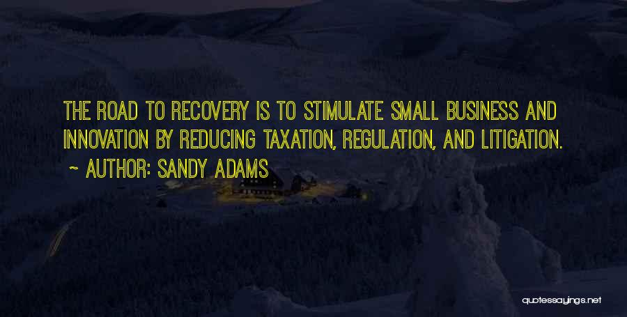 Sandy Adams Quotes: The Road To Recovery Is To Stimulate Small Business And Innovation By Reducing Taxation, Regulation, And Litigation.