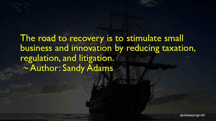 Sandy Adams Quotes: The Road To Recovery Is To Stimulate Small Business And Innovation By Reducing Taxation, Regulation, And Litigation.