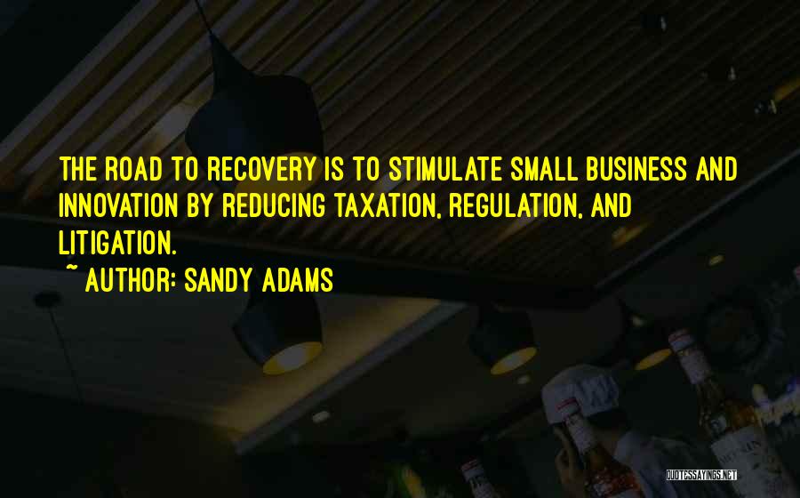 Sandy Adams Quotes: The Road To Recovery Is To Stimulate Small Business And Innovation By Reducing Taxation, Regulation, And Litigation.