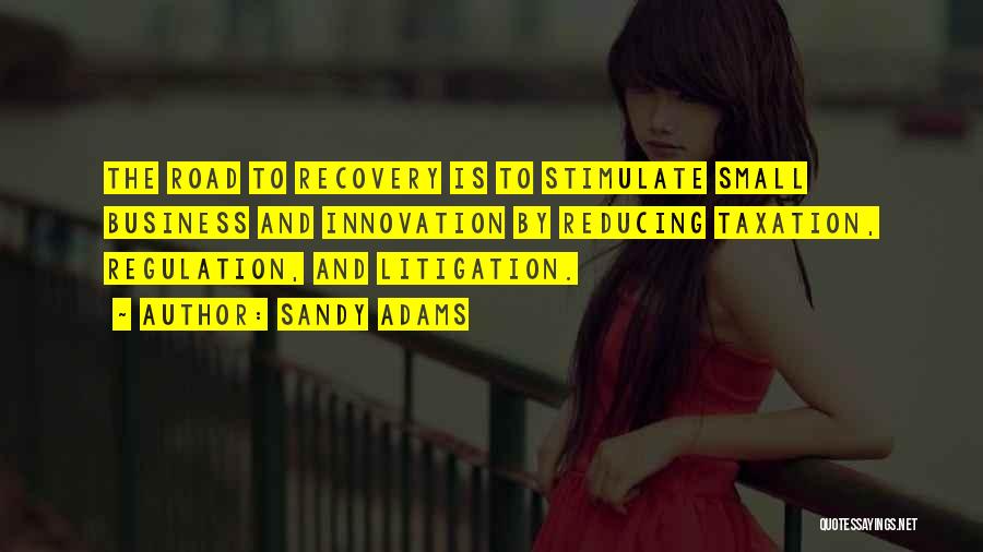 Sandy Adams Quotes: The Road To Recovery Is To Stimulate Small Business And Innovation By Reducing Taxation, Regulation, And Litigation.