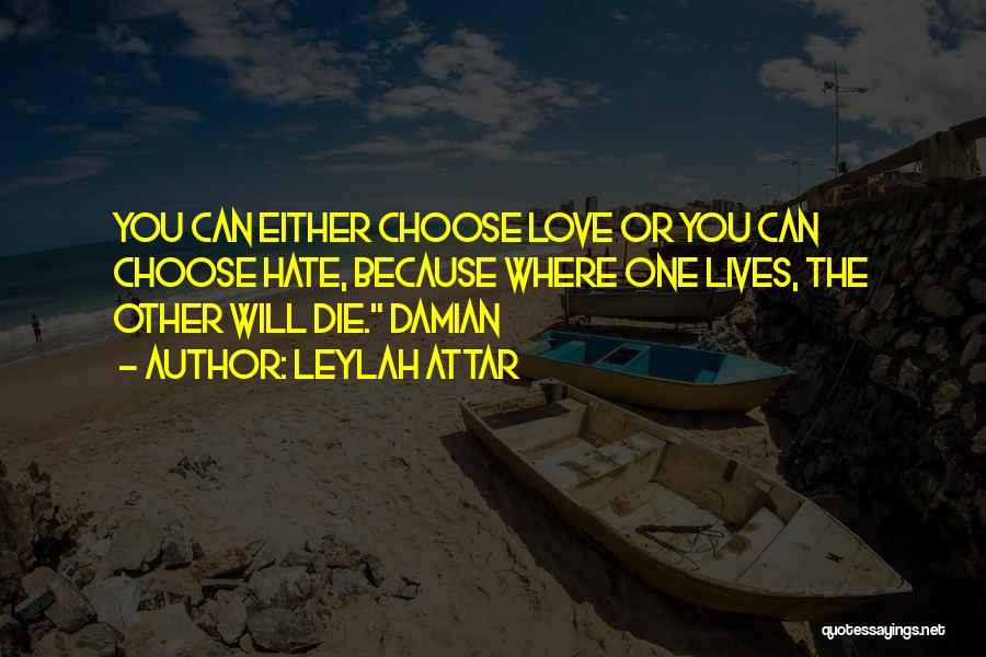 Leylah Attar Quotes: You Can Either Choose Love Or You Can Choose Hate, Because Where One Lives, The Other Will Die. Damian