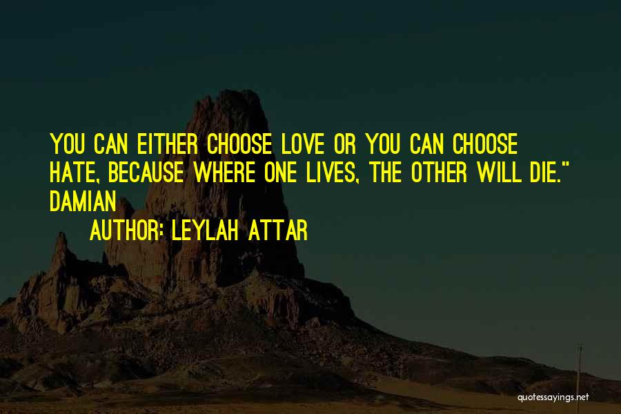 Leylah Attar Quotes: You Can Either Choose Love Or You Can Choose Hate, Because Where One Lives, The Other Will Die. Damian