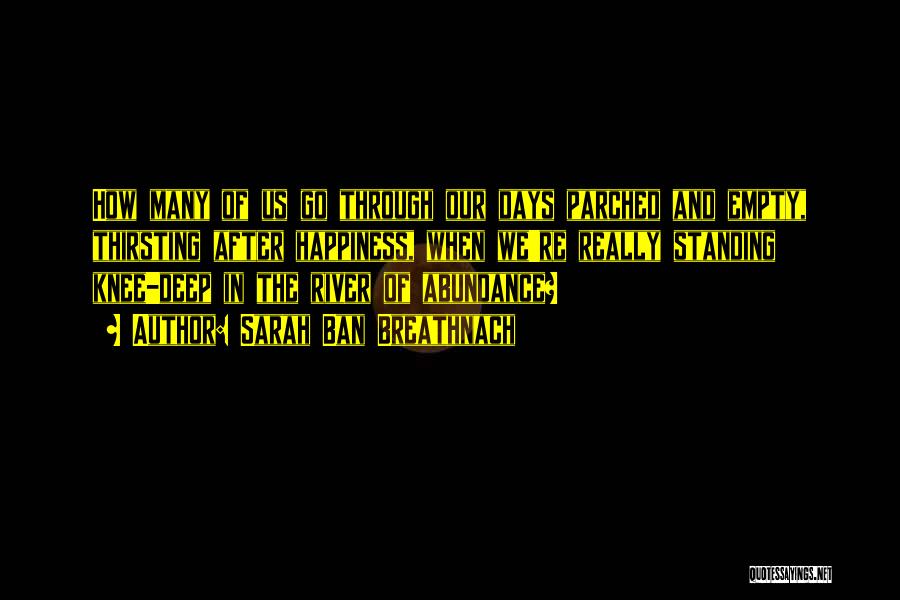 Sarah Ban Breathnach Quotes: How Many Of Us Go Through Our Days Parched And Empty, Thirsting After Happiness, When We're Really Standing Knee-deep In