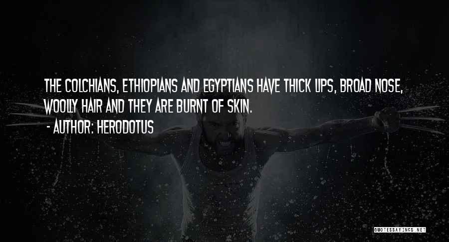 Herodotus Quotes: The Colchians, Ethiopians And Egyptians Have Thick Lips, Broad Nose, Woolly Hair And They Are Burnt Of Skin.