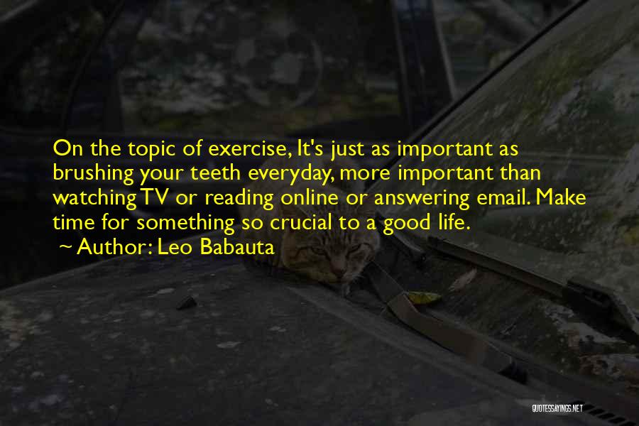 Leo Babauta Quotes: On The Topic Of Exercise, It's Just As Important As Brushing Your Teeth Everyday, More Important Than Watching Tv Or