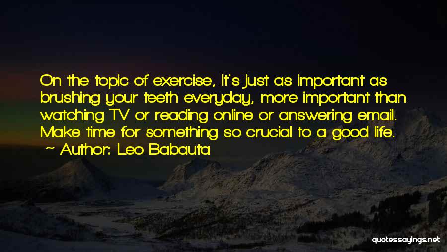 Leo Babauta Quotes: On The Topic Of Exercise, It's Just As Important As Brushing Your Teeth Everyday, More Important Than Watching Tv Or