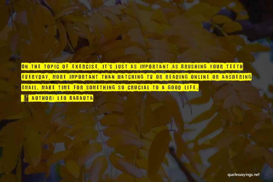 Leo Babauta Quotes: On The Topic Of Exercise, It's Just As Important As Brushing Your Teeth Everyday, More Important Than Watching Tv Or