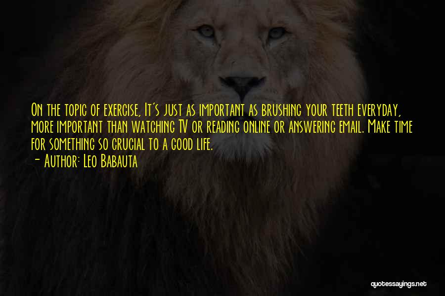 Leo Babauta Quotes: On The Topic Of Exercise, It's Just As Important As Brushing Your Teeth Everyday, More Important Than Watching Tv Or