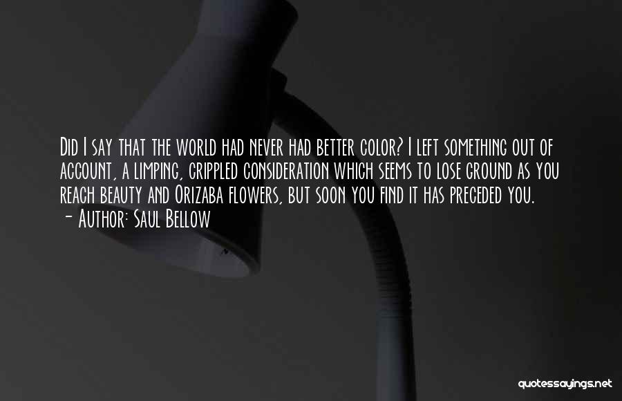 Saul Bellow Quotes: Did I Say That The World Had Never Had Better Color? I Left Something Out Of Account, A Limping, Crippled