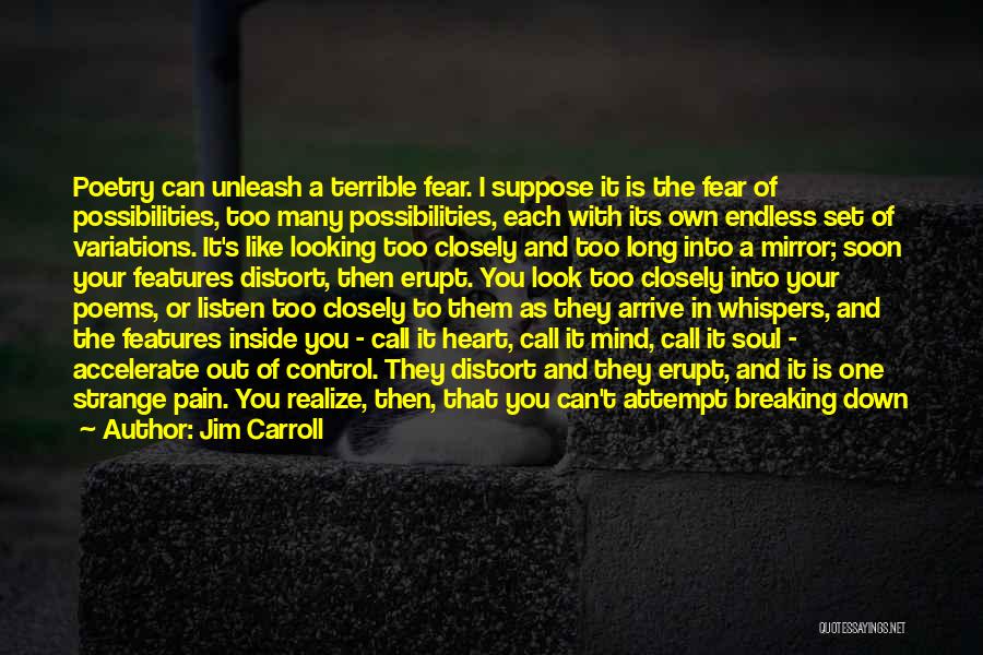 Jim Carroll Quotes: Poetry Can Unleash A Terrible Fear. I Suppose It Is The Fear Of Possibilities, Too Many Possibilities, Each With Its