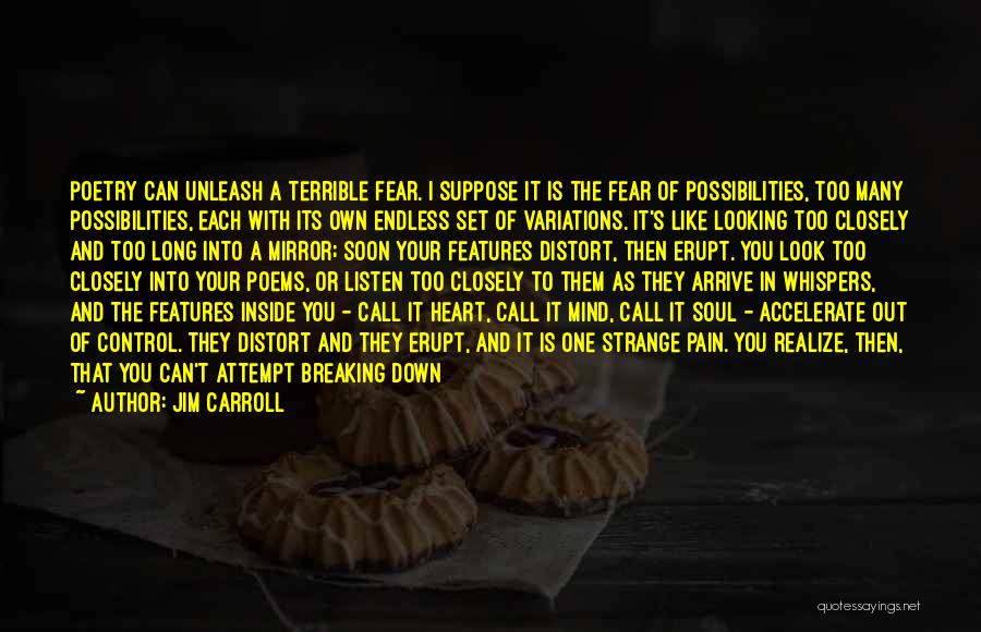 Jim Carroll Quotes: Poetry Can Unleash A Terrible Fear. I Suppose It Is The Fear Of Possibilities, Too Many Possibilities, Each With Its