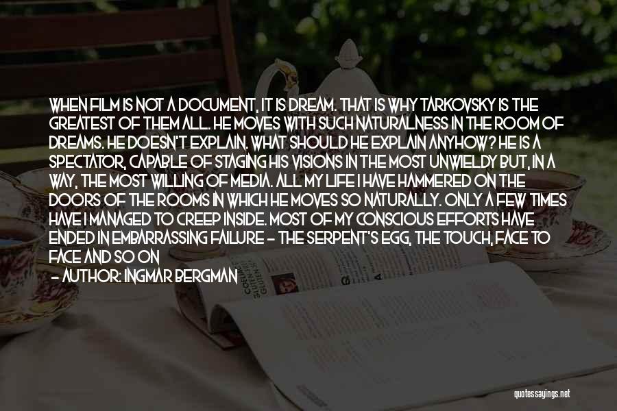 Ingmar Bergman Quotes: When Film Is Not A Document, It Is Dream. That Is Why Tarkovsky Is The Greatest Of Them All. He