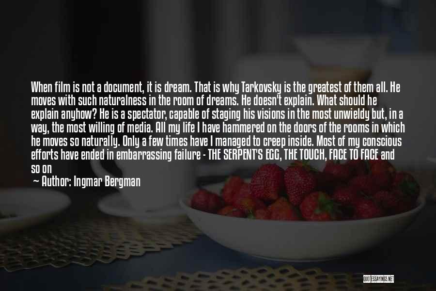 Ingmar Bergman Quotes: When Film Is Not A Document, It Is Dream. That Is Why Tarkovsky Is The Greatest Of Them All. He