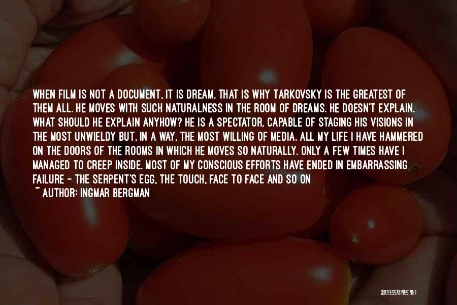 Ingmar Bergman Quotes: When Film Is Not A Document, It Is Dream. That Is Why Tarkovsky Is The Greatest Of Them All. He