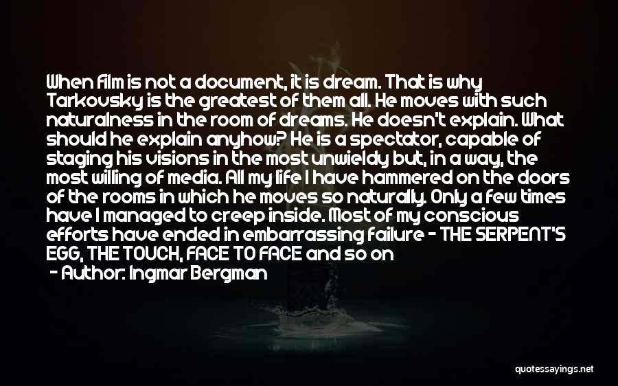 Ingmar Bergman Quotes: When Film Is Not A Document, It Is Dream. That Is Why Tarkovsky Is The Greatest Of Them All. He