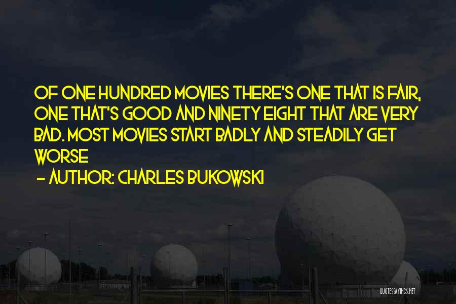 Charles Bukowski Quotes: Of One Hundred Movies There's One That Is Fair, One That's Good And Ninety Eight That Are Very Bad. Most
