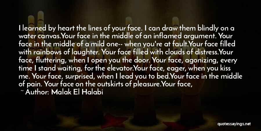 Malak El Halabi Quotes: I Learned By Heart The Lines Of Your Face. I Can Draw Them Blindly On A Water Canvas.your Face In