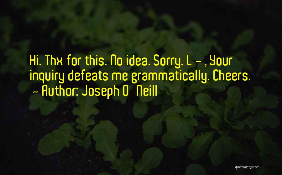 Joseph O'Neill Quotes: Hi. Thx For This. No Idea. Sorry. L - , Your Inquiry Defeats Me Grammatically. Cheers.