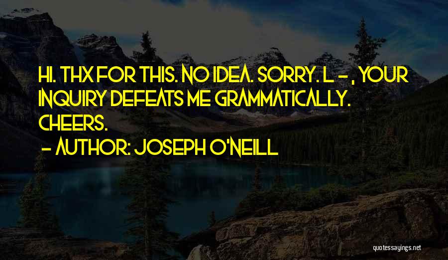 Joseph O'Neill Quotes: Hi. Thx For This. No Idea. Sorry. L - , Your Inquiry Defeats Me Grammatically. Cheers.