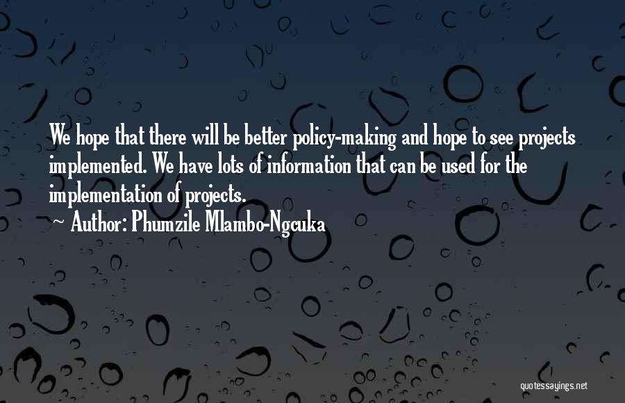 Phumzile Mlambo-Ngcuka Quotes: We Hope That There Will Be Better Policy-making And Hope To See Projects Implemented. We Have Lots Of Information That