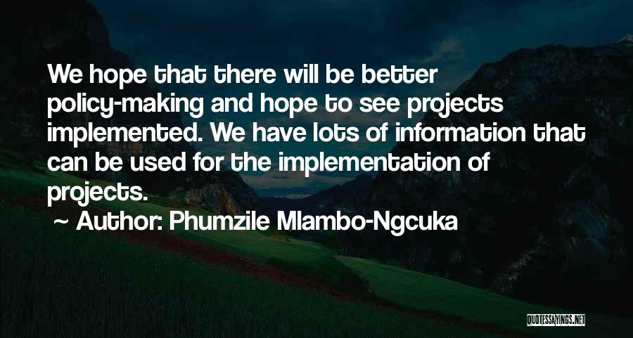 Phumzile Mlambo-Ngcuka Quotes: We Hope That There Will Be Better Policy-making And Hope To See Projects Implemented. We Have Lots Of Information That