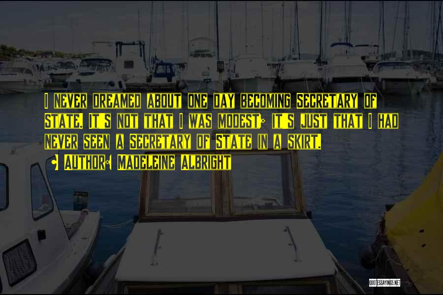 Madeleine Albright Quotes: I Never Dreamed About One Day Becoming Secretary Of State. It's Not That I Was Modest; It's Just That I