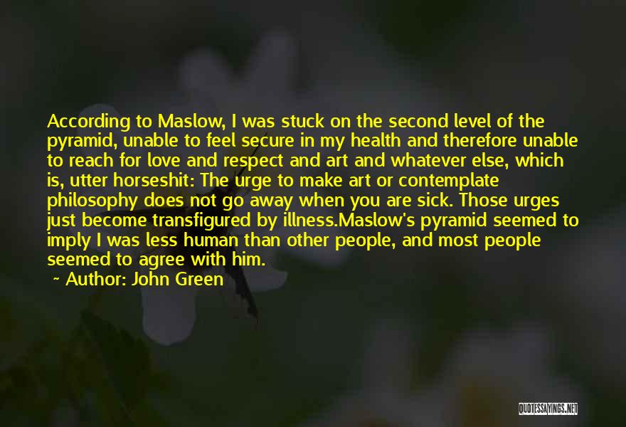 John Green Quotes: According To Maslow, I Was Stuck On The Second Level Of The Pyramid, Unable To Feel Secure In My Health