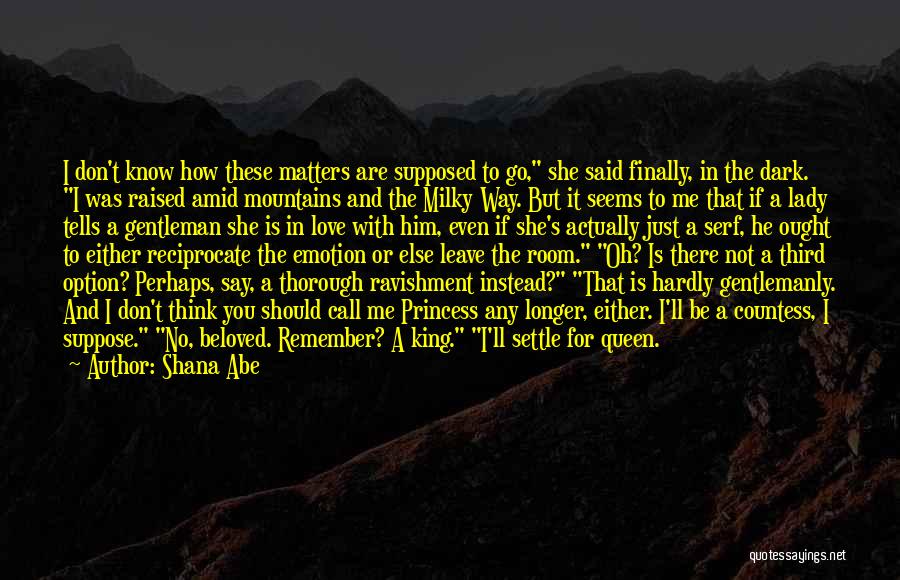 Shana Abe Quotes: I Don't Know How These Matters Are Supposed To Go, She Said Finally, In The Dark. I Was Raised Amid