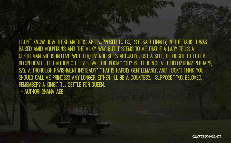 Shana Abe Quotes: I Don't Know How These Matters Are Supposed To Go, She Said Finally, In The Dark. I Was Raised Amid