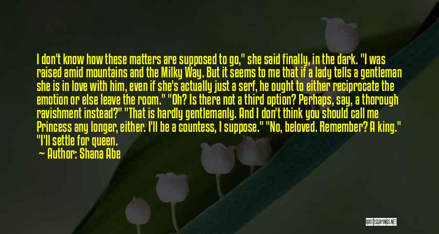 Shana Abe Quotes: I Don't Know How These Matters Are Supposed To Go, She Said Finally, In The Dark. I Was Raised Amid