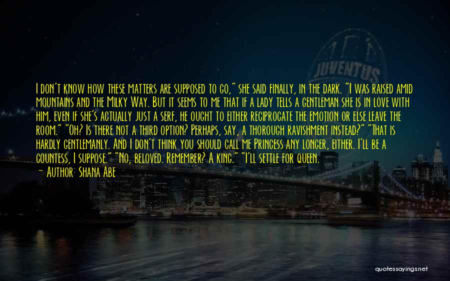 Shana Abe Quotes: I Don't Know How These Matters Are Supposed To Go, She Said Finally, In The Dark. I Was Raised Amid