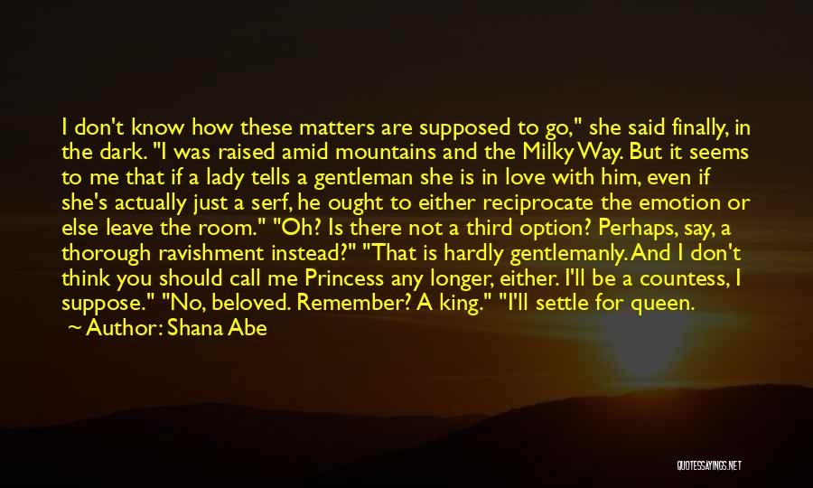 Shana Abe Quotes: I Don't Know How These Matters Are Supposed To Go, She Said Finally, In The Dark. I Was Raised Amid