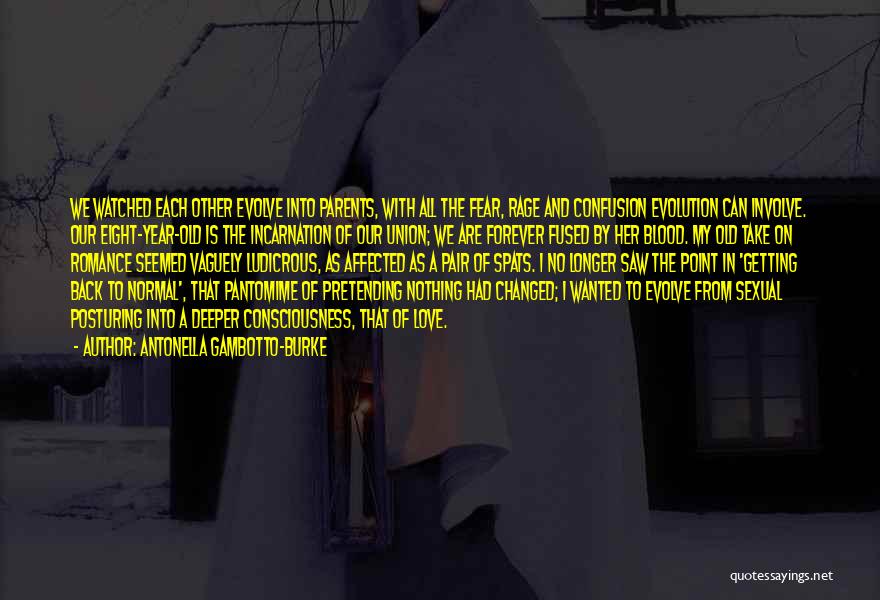 Antonella Gambotto-Burke Quotes: We Watched Each Other Evolve Into Parents, With All The Fear, Rage And Confusion Evolution Can Involve. Our Eight-year-old Is