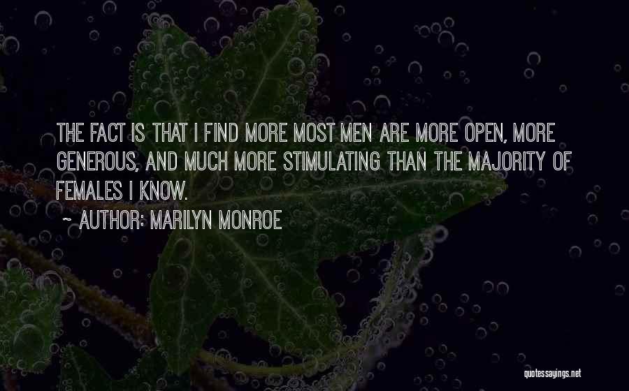 Marilyn Monroe Quotes: The Fact Is That I Find More Most Men Are More Open, More Generous, And Much More Stimulating Than The